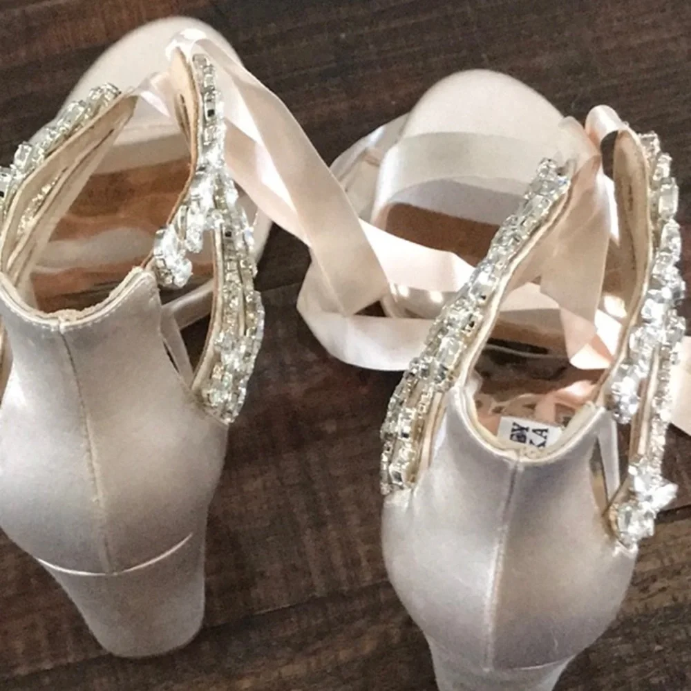 NEW BHLDN x Badgley Mischa Ever After Bridal Heels Crystal Satin - Picture 7 of 8